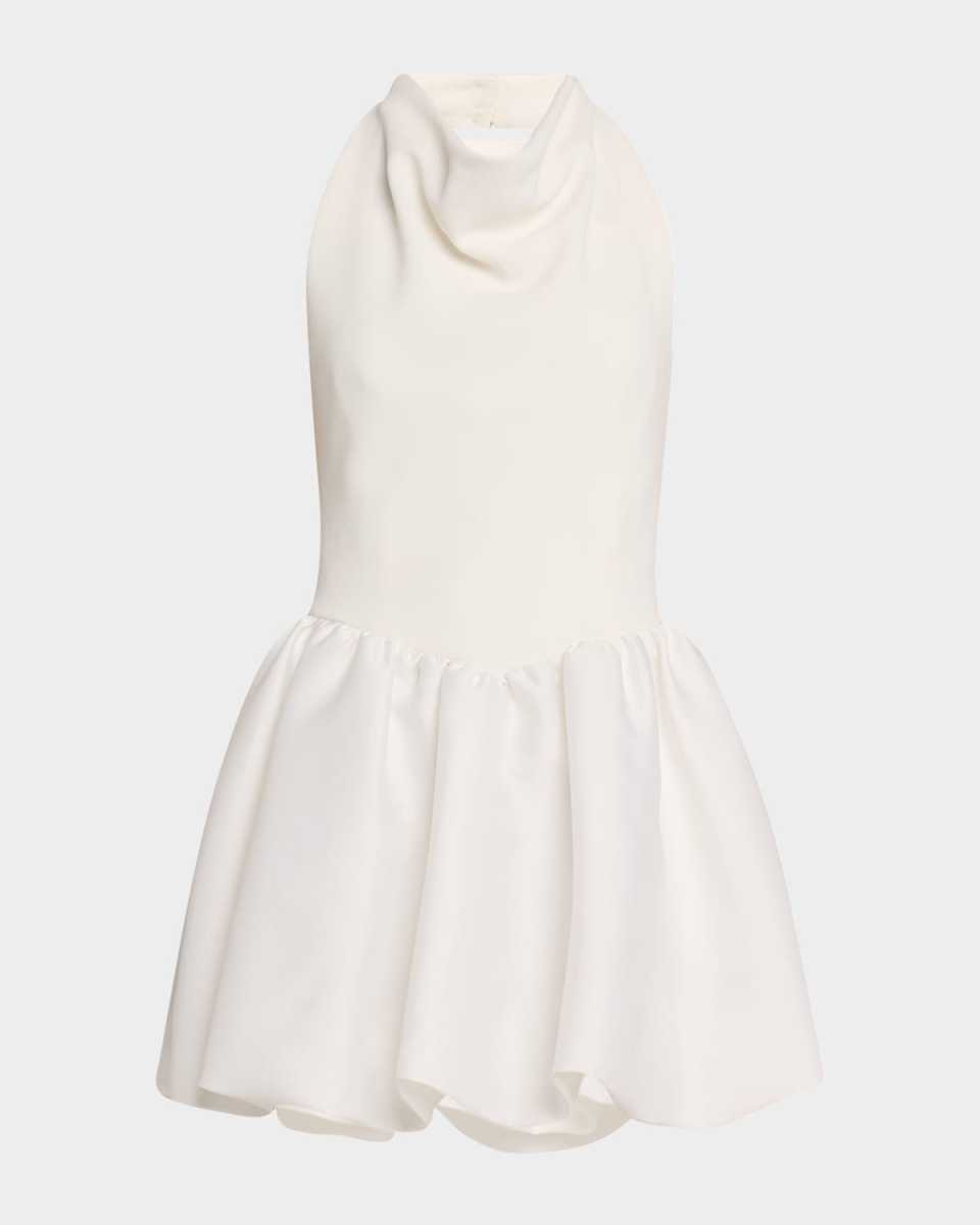 Crepe Bubble-Hem Halter Mini Dress